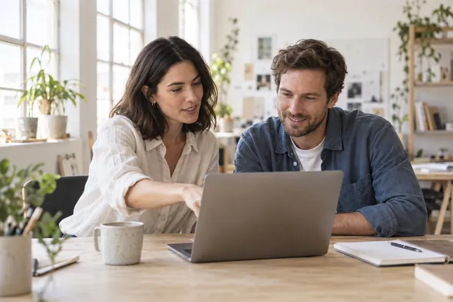 A client and web developer reviewing a website together